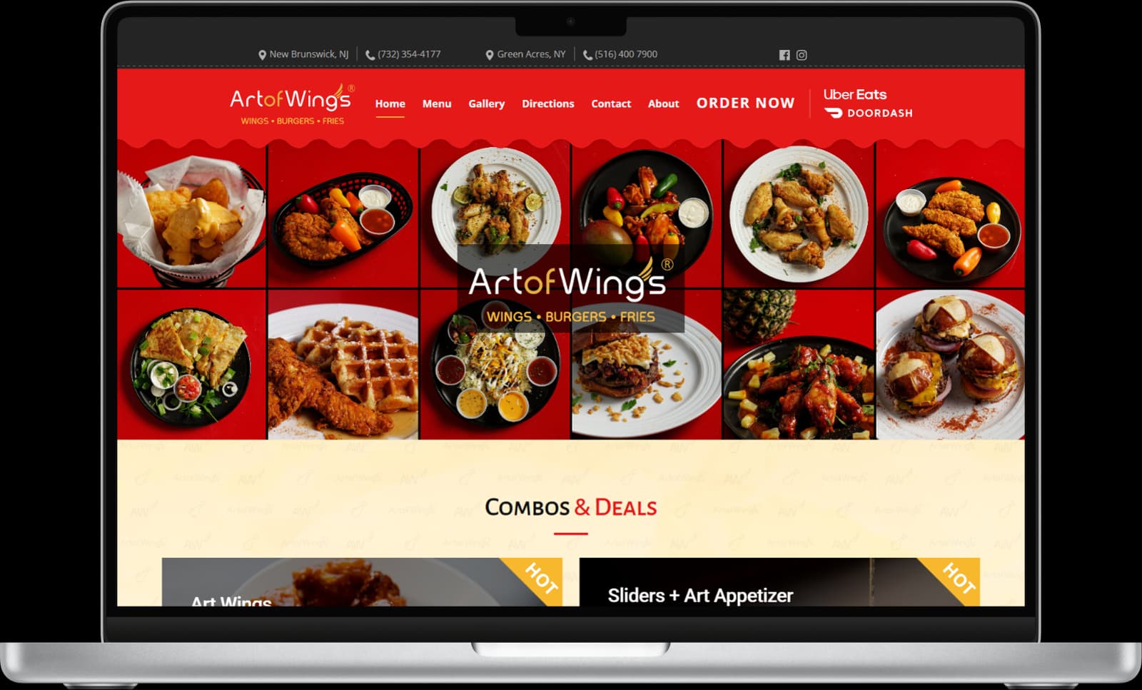 Art of Wings website as delivered displayed on a MacBook