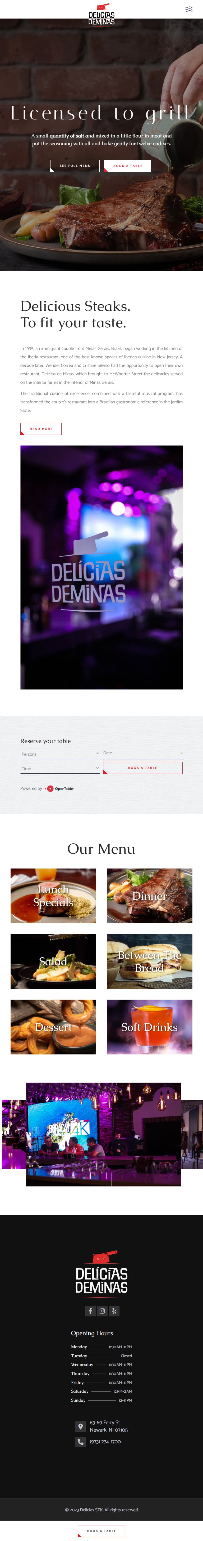 Delicias De Minas STK homepage tablet layout
