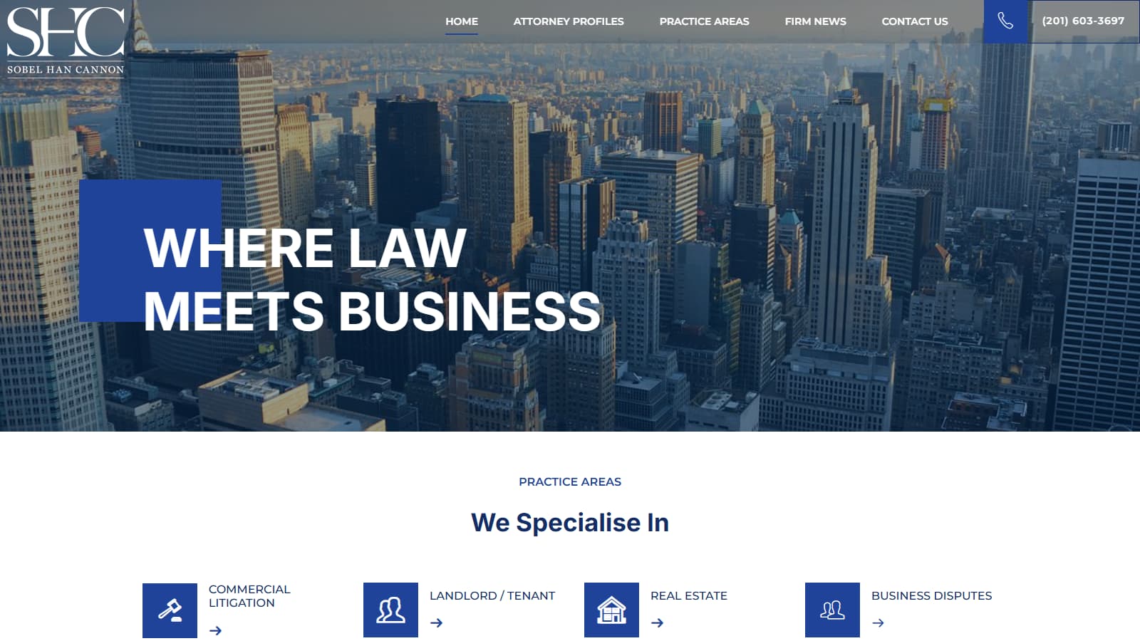 Sobel Han & Cannon homepage desktop design as delivered