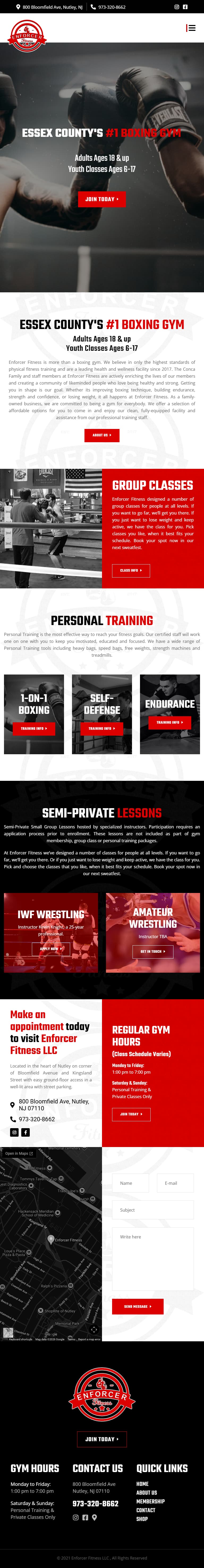Enforcer Fitness homepage tablet layout
