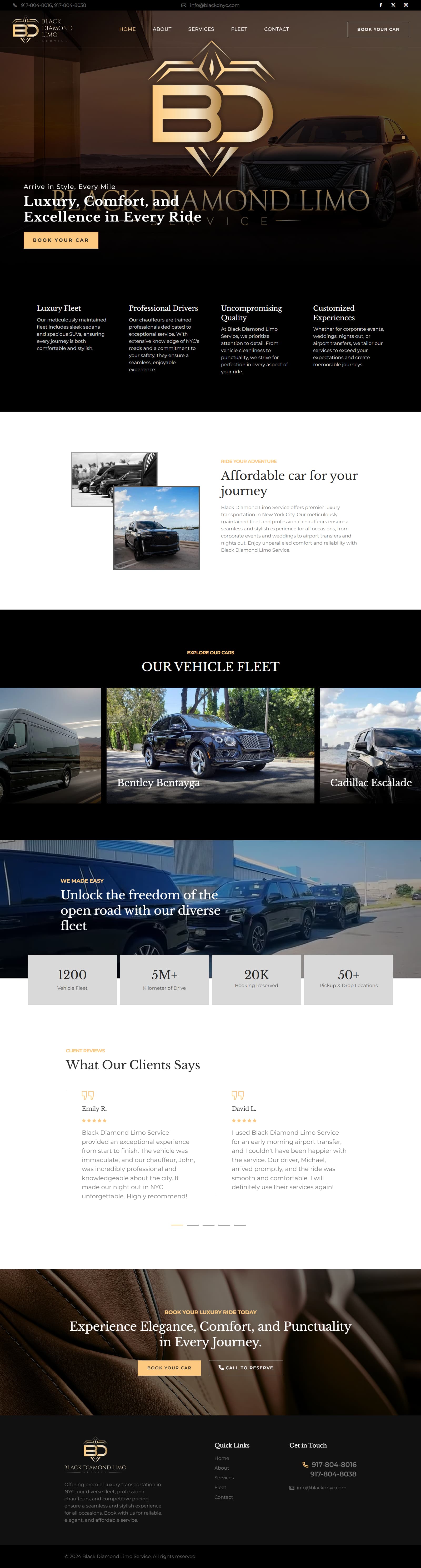 Black Diamond Limo Service homepage desktop design