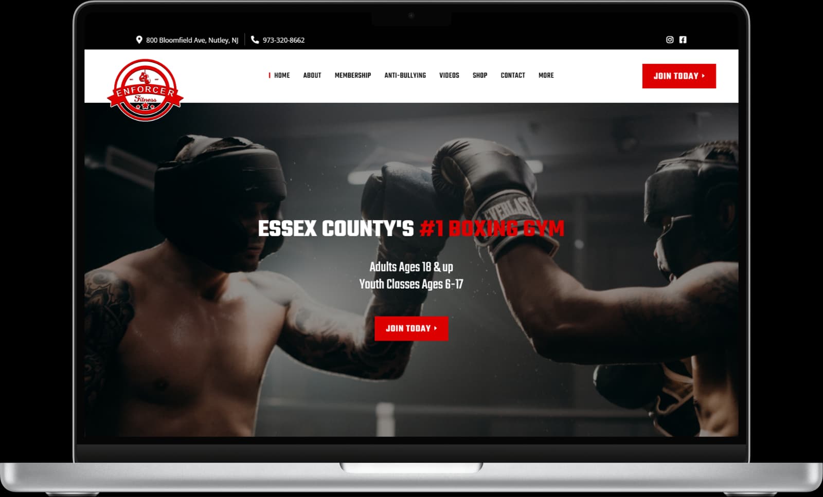 Enforcer Fitness website as delivered displayed on a MacBook