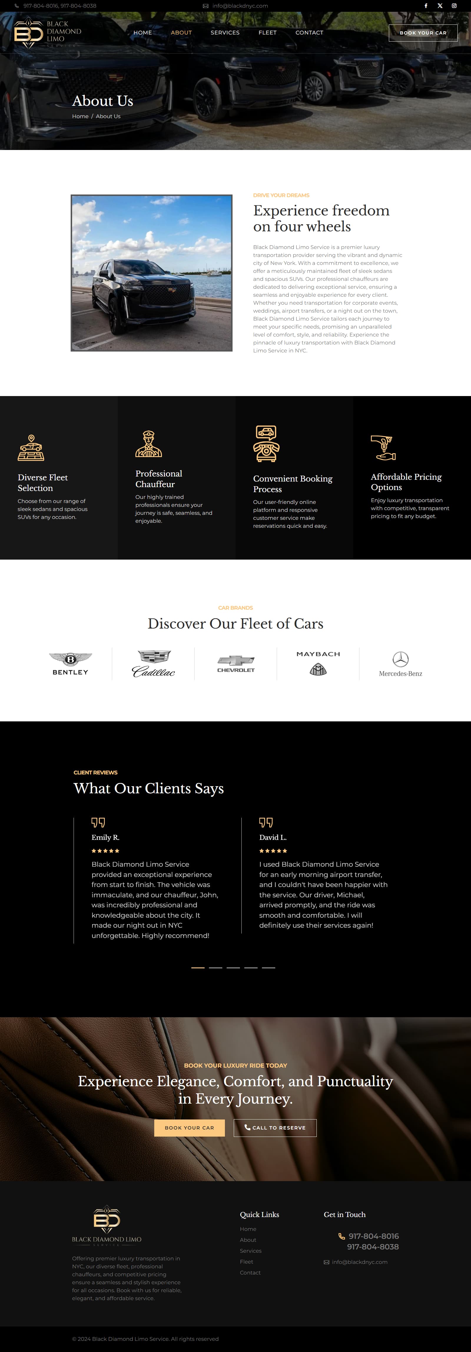 Black Diamond Limo Service About page desktop design