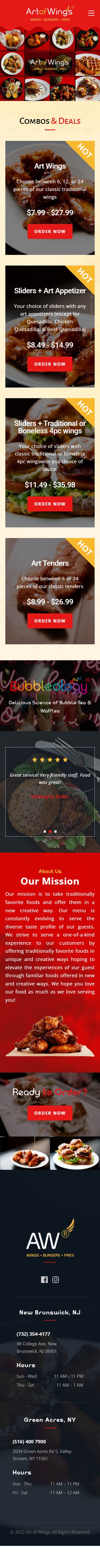 Art of Wings homepage mobile layout