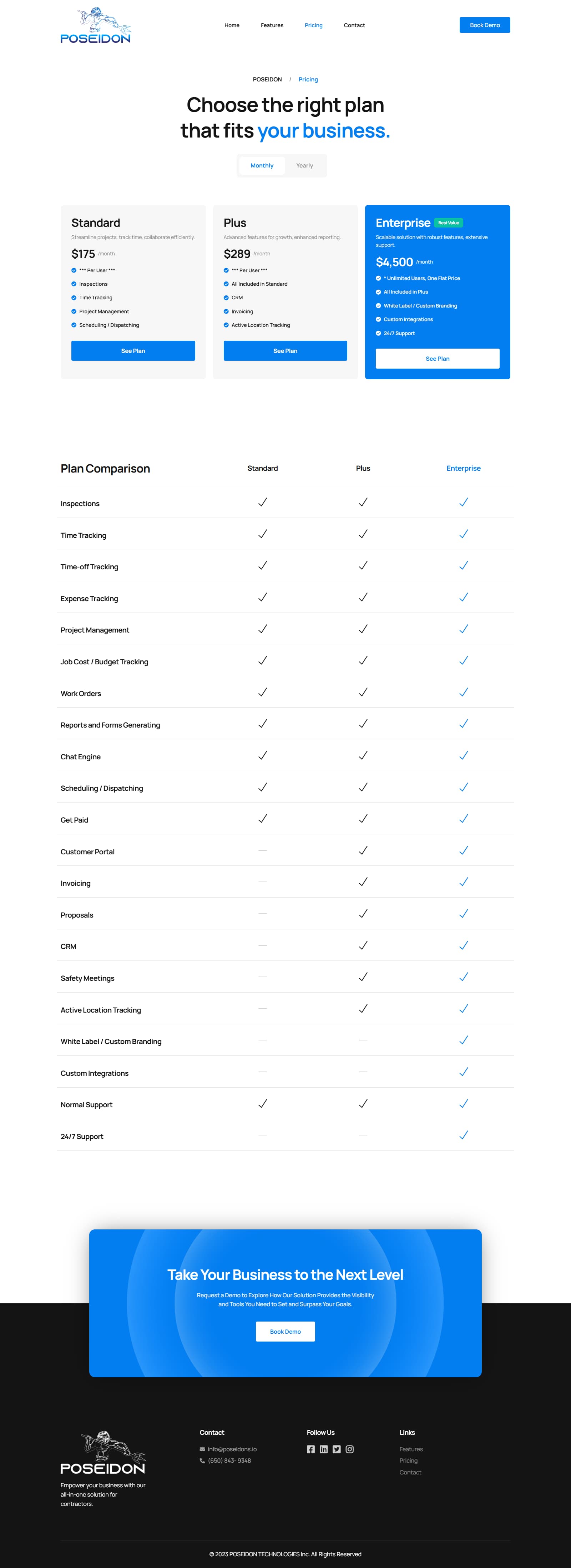 POSEIDON Pricing page desktop design