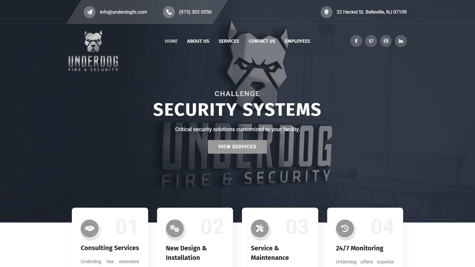 Underdog Fire & Security homepage desktop design as delivered