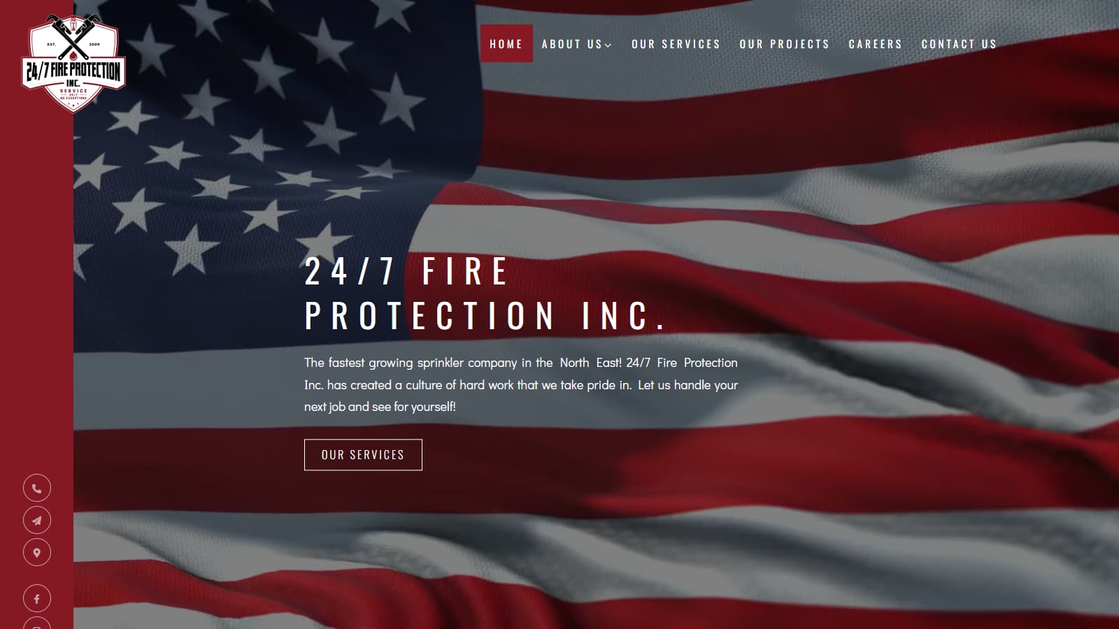 247 Fire Protection homepage desktop design as delivered