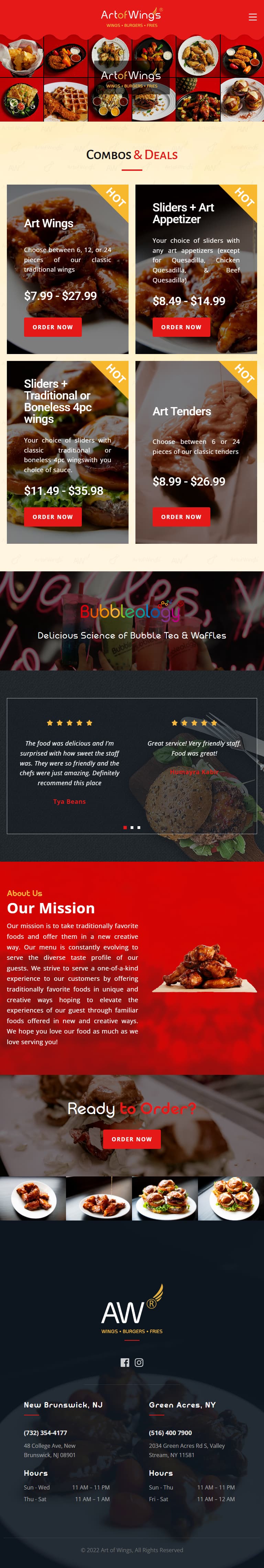 Art of Wings homepage tablet layout