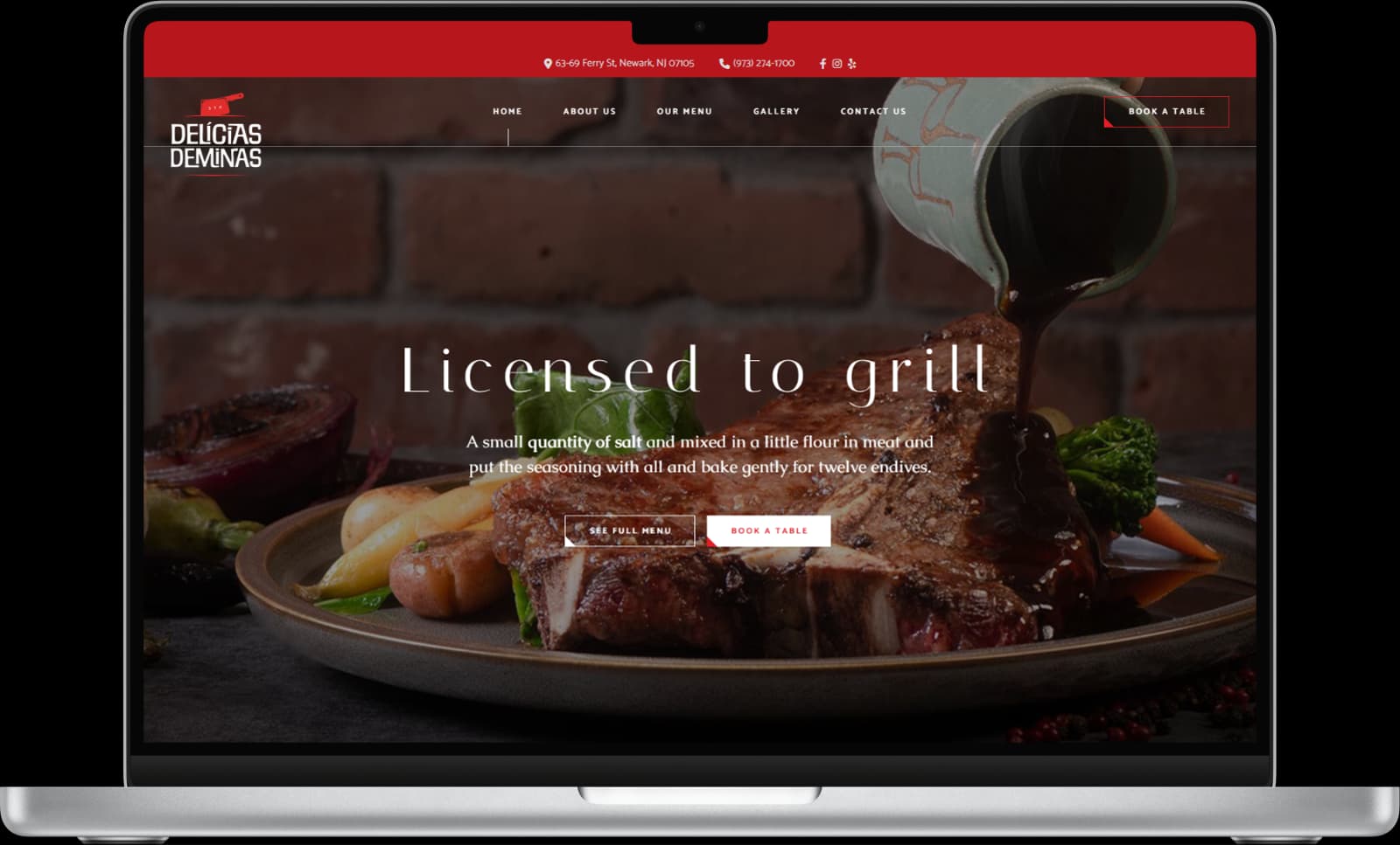 Delicias De Minas STK website as delivered displayed on a MacBook