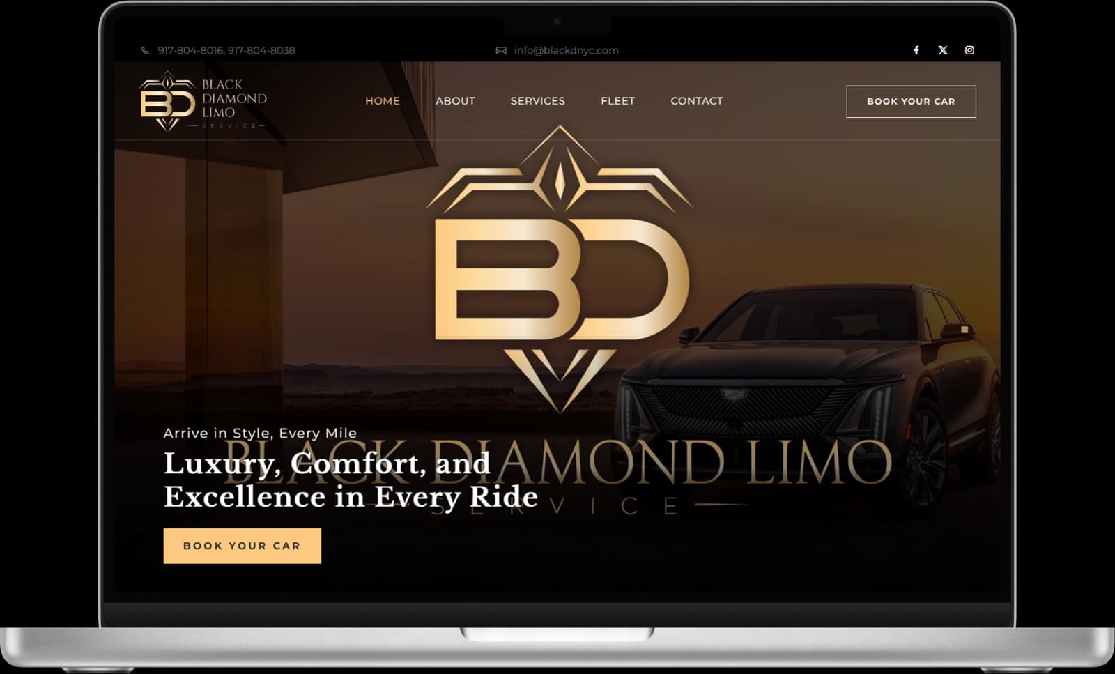 Black Diamond Limo Service website as delivered displayed on a MacBook