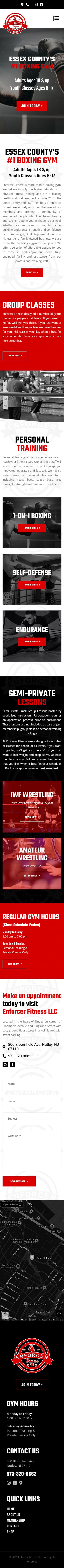 Enforcer Fitness homepage mobile layout