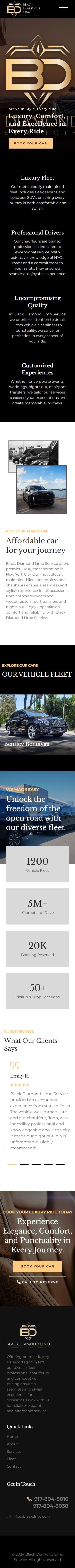Black Diamond Limo Service homepage mobile layout