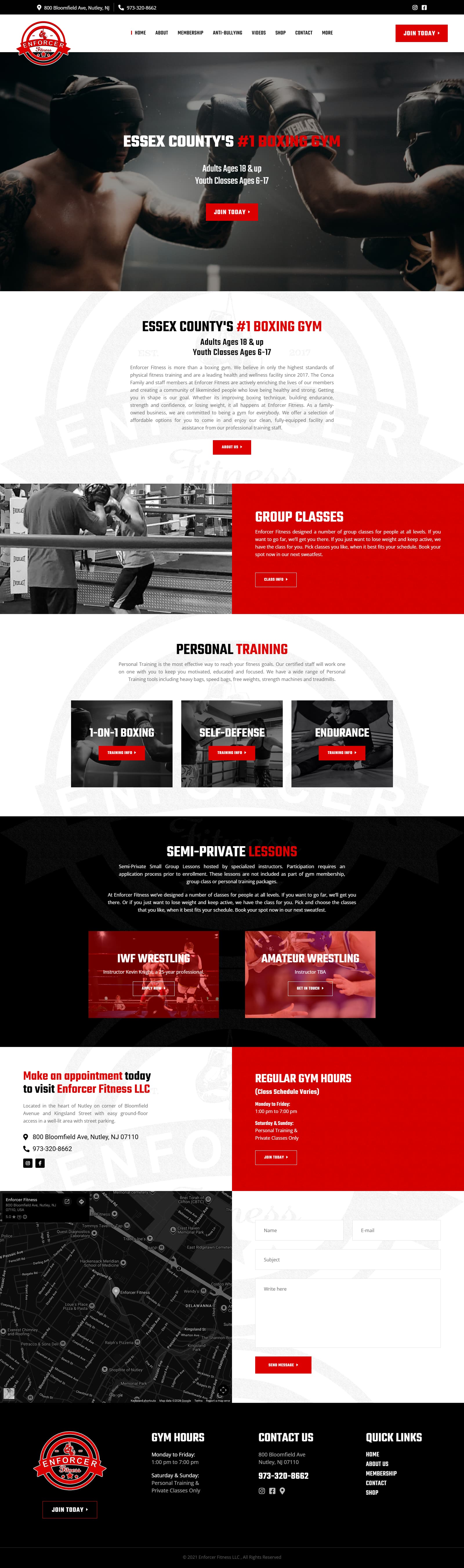 Enforcer Fitness homepage desktop design