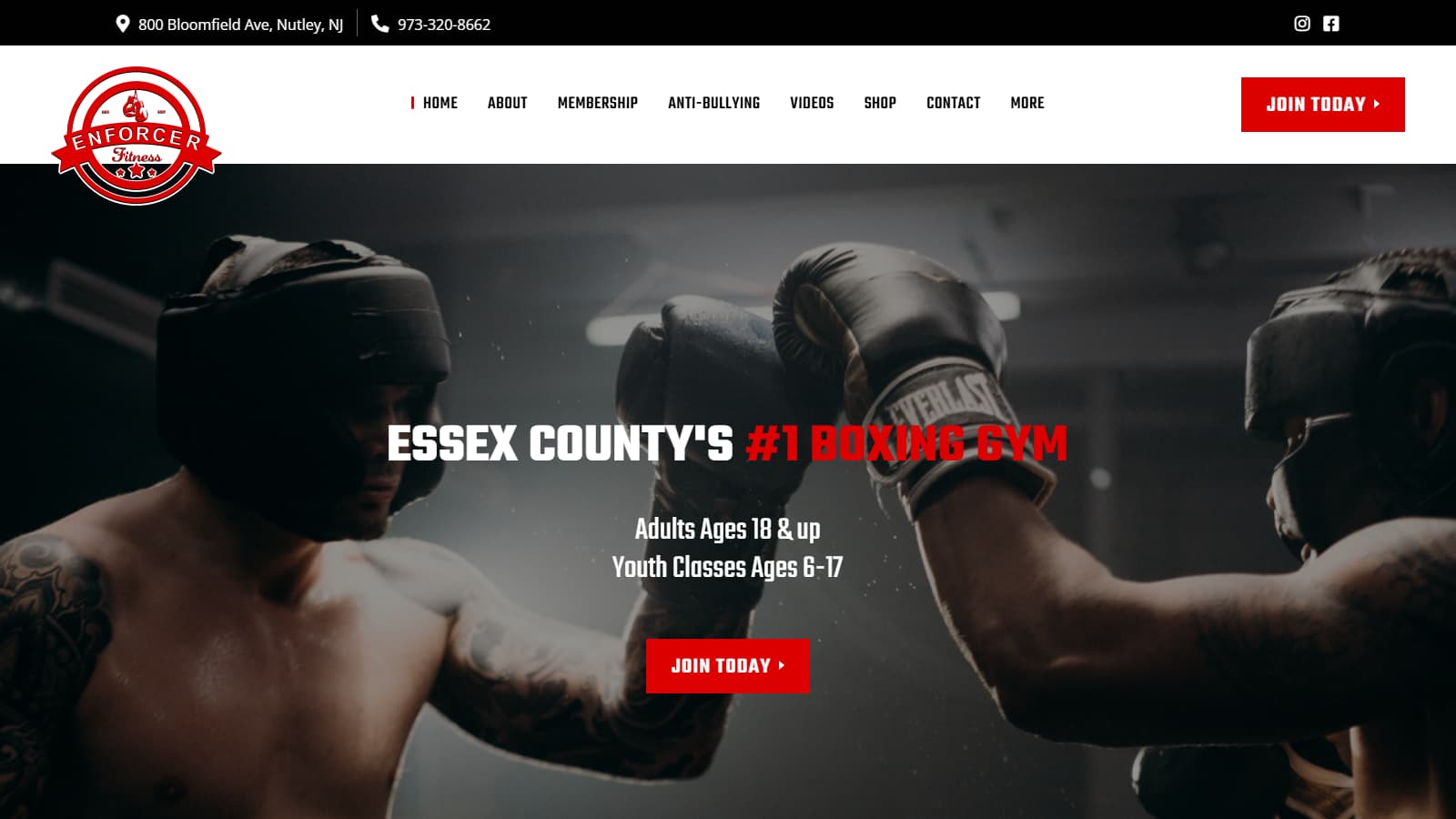 Enforcer Fitness homepage desktop design as delivered